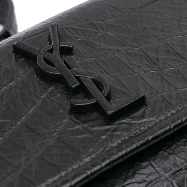 Pre-owned Saint Laurent Baby Crocodile Embossed Leather Monogram Niki Shoulder Bag Black