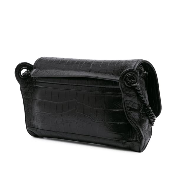 Pre-owned Saint Laurent Baby Crocodile Embossed Leather Monogram Niki Shoulder Bag Black