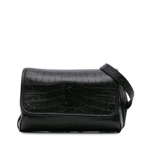 Pre-owned Saint Laurent Baby Crocodile Embossed Leather Monogram Niki Shoulder Bag Black