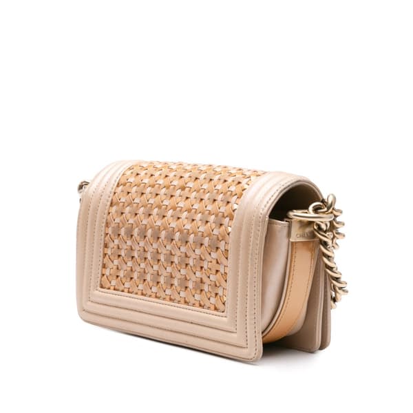 Pre-owned Chanel Small Metallic Calfskin Braided Boy Flap Brown