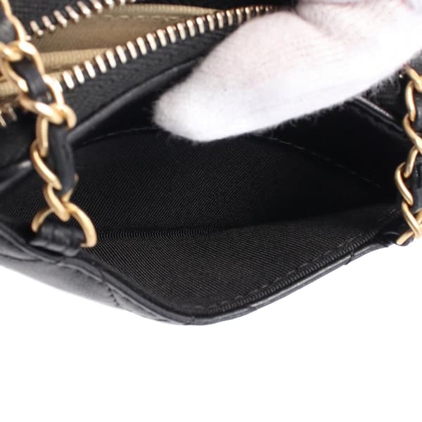 Pre-owned Chanel Mini Lambskin Pearl Crush Card Holder On Chain Black