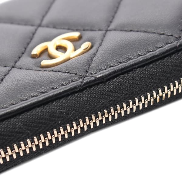 Pre-owned Chanel Mini Lambskin Pearl Crush Card Holder On Chain Black