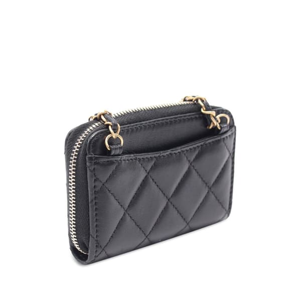 Pre-owned Chanel Mini Lambskin Pearl Crush Card Holder On Chain Black