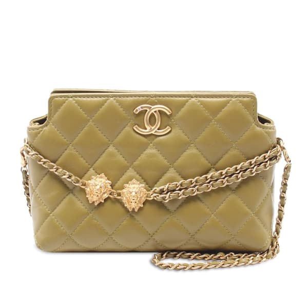Pre-owned Chanel Quilted Lambskin Leo Shoulder Bag Green