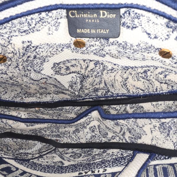 Pre-owned Dior Canvas Embroidered Toile de Jouy Saddle Bag Blue