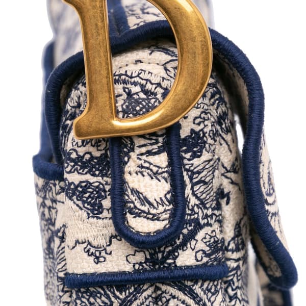 Pre-owned Dior Canvas Embroidered Toile de Jouy Saddle Bag Blue