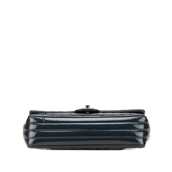 Pre-owned Chanel Medium Classic Chevron Patent Double Flap Blue