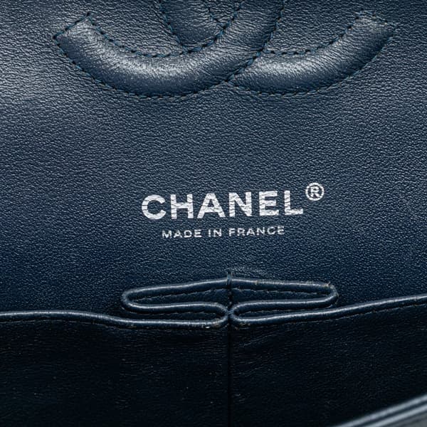 Pre-owned Chanel Medium Classic Chevron Patent Double Flap Blue