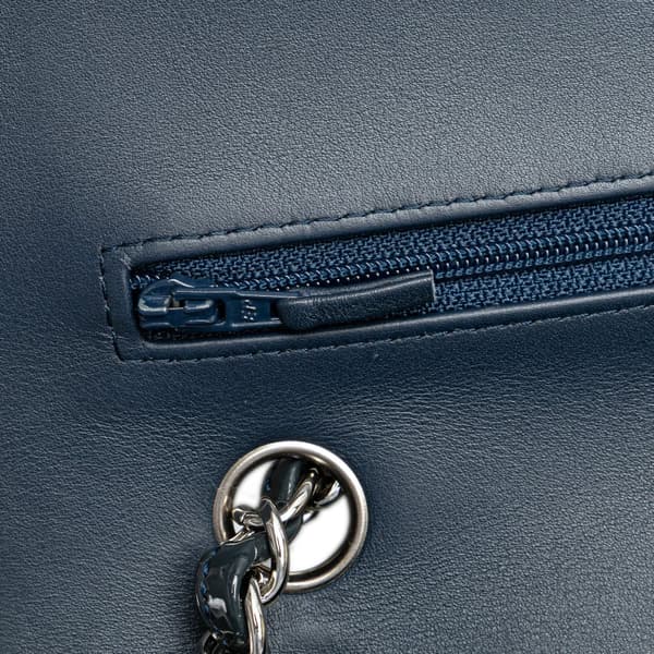 Pre-owned Chanel Medium Classic Chevron Patent Double Flap Blue