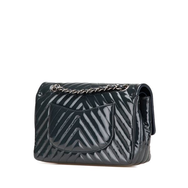 Pre-owned Chanel Medium Classic Chevron Patent Double Flap Blue