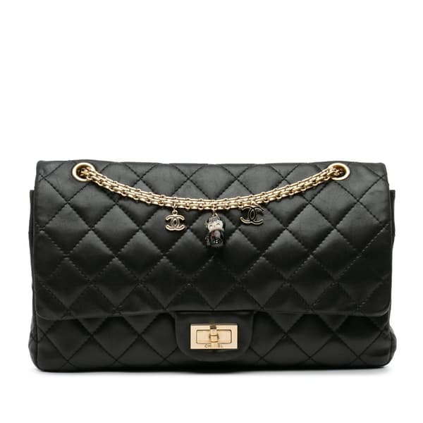 Pre-owned Chanel Paris-Shanghai Reissue 2.55 Quilted Lambskin Double Flap 227 Black