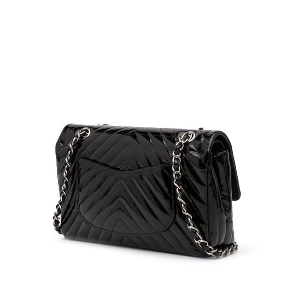 Pre-owned Chanel Medium Classic Chevron Patent Double Flap Black
