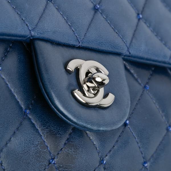 Pre-owned Chanel Small Quilted Lambskin Beaded Single Flap Blue