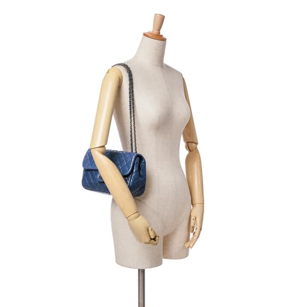 Pre-owned Chanel Small Quilted Lambskin Beaded Single Flap Blue