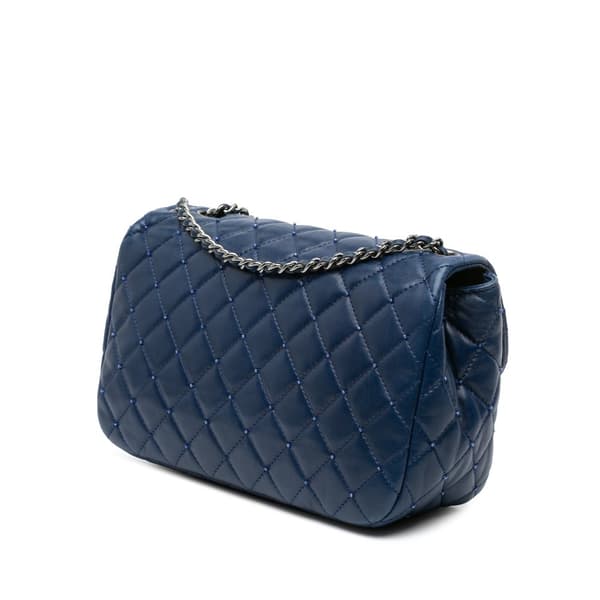Pre-owned Chanel Small Quilted Lambskin Beaded Single Flap Blue