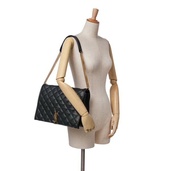 Pre-owned Saint Laurent Large Quilted Lambskin Becky Chain Shoulder Bag Black