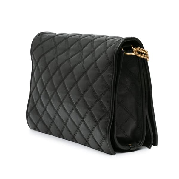 Pre-owned Saint Laurent Large Quilted Lambskin Becky Chain Shoulder Bag Black