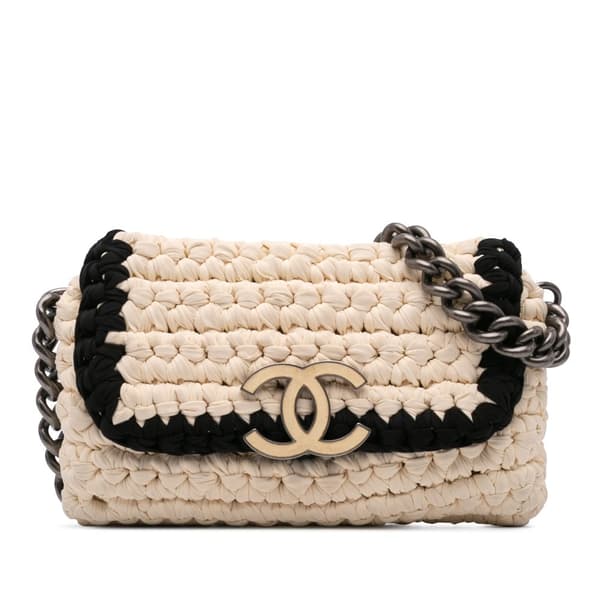 Pre-owned Chanel Neoprene Fancy Crochet Flap White