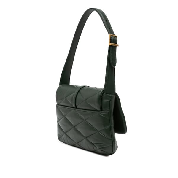 Pre-owned Saint Laurent Quilted Lambskin Le 57 Diamond Shoulder Bag Green