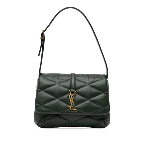 Pre-owned Saint Laurent Quilted Lambskin Le 57 Diamond Shoulder Bag Green