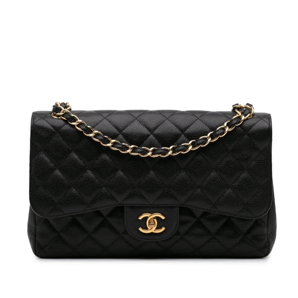 Pre-owned Chanel Jumbo Classic Caviar Double Flap Black