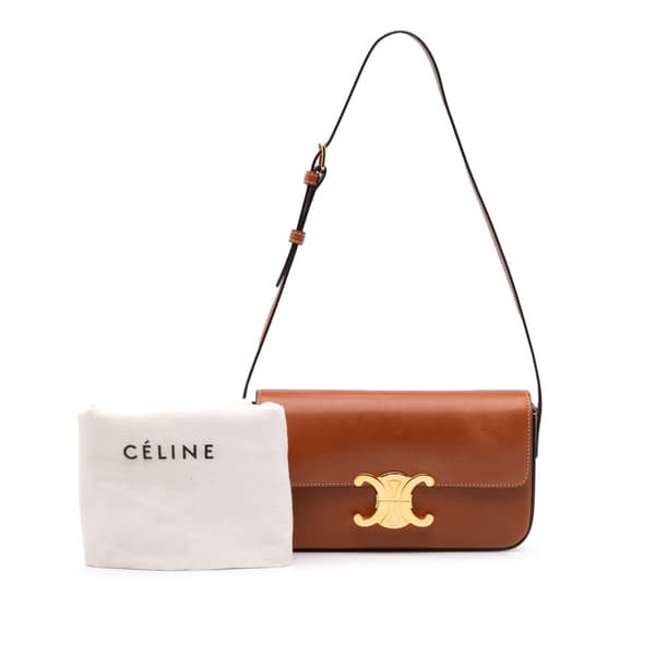 Pre-owned Celine Leather Triomphe Claude Shoulder Bag Brown