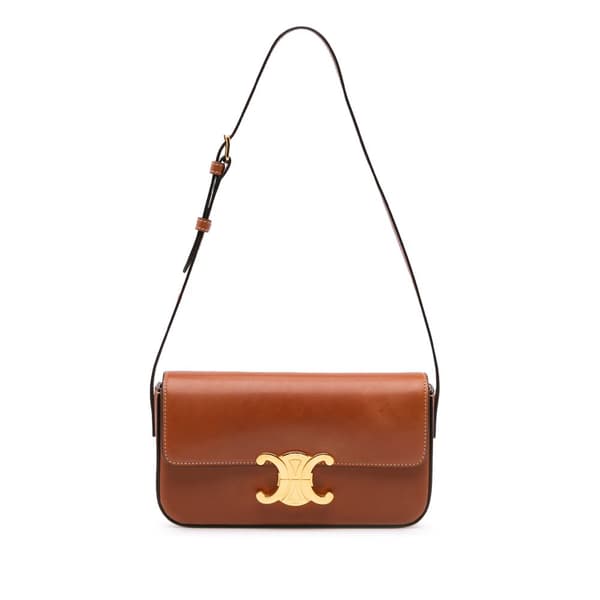 Pre-owned Celine Leather Triomphe Claude Shoulder Bag Brown