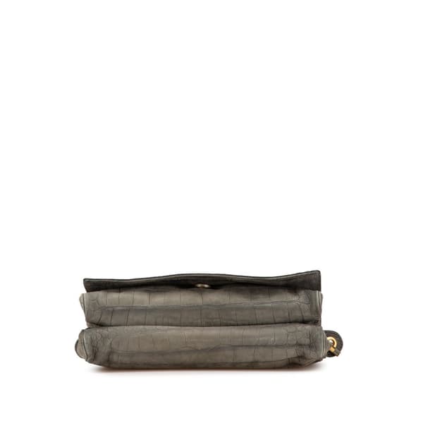 Pre-owned Yves Saint Laurent Croc Embossed Nubuck Catwalk Shoulder Bag Gray