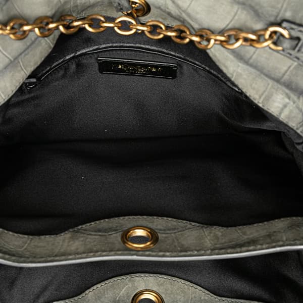 Pre-owned Yves Saint Laurent Croc Embossed Nubuck Catwalk Shoulder Bag Gray