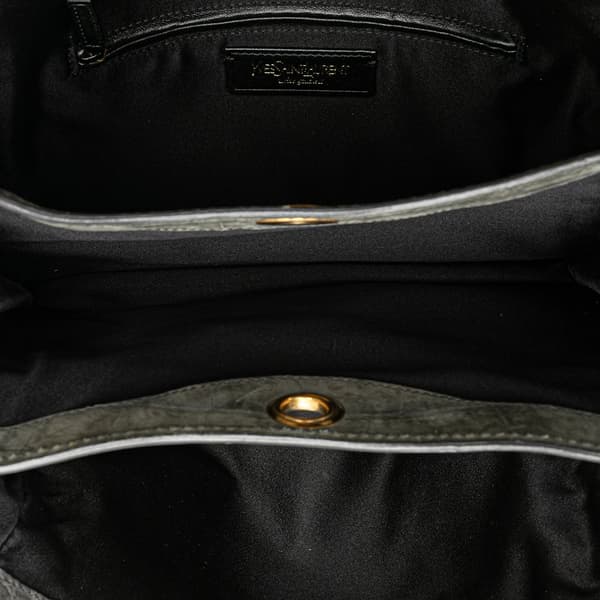 Pre-owned Yves Saint Laurent Croc Embossed Nubuck Catwalk Shoulder Bag Gray