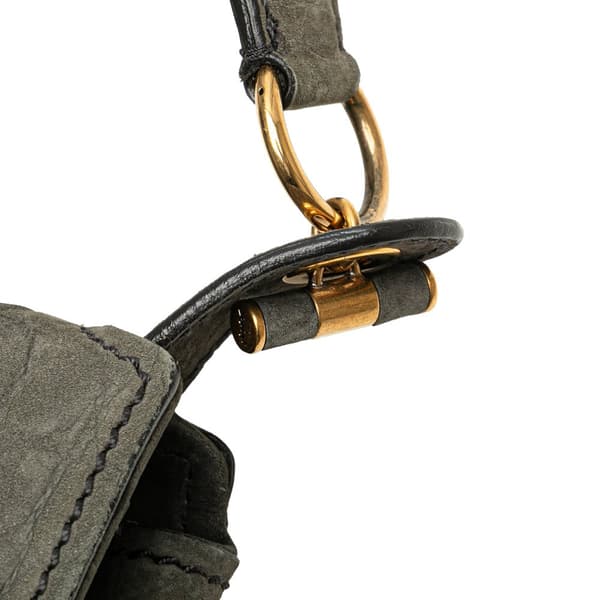 Pre-owned Yves Saint Laurent Croc Embossed Nubuck Catwalk Shoulder Bag Gray
