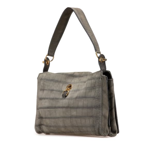Pre-owned Yves Saint Laurent Croc Embossed Nubuck Catwalk Shoulder Bag Gray