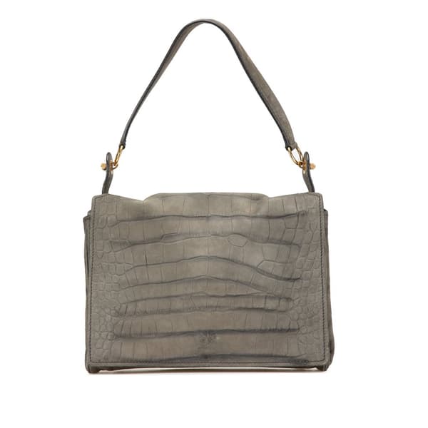 Pre-owned Yves Saint Laurent Croc Embossed Nubuck Catwalk Shoulder Bag Gray