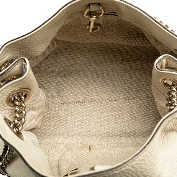 Pre-owned Gucci Medium Leather Soho Chain Tote White