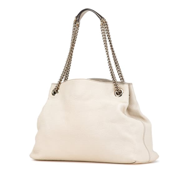Pre-owned Gucci Medium Leather Soho Chain Tote White