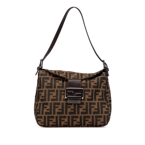 Pre-owned Fendi Zucca Canvas Double Flap Shoulder Bag Brown