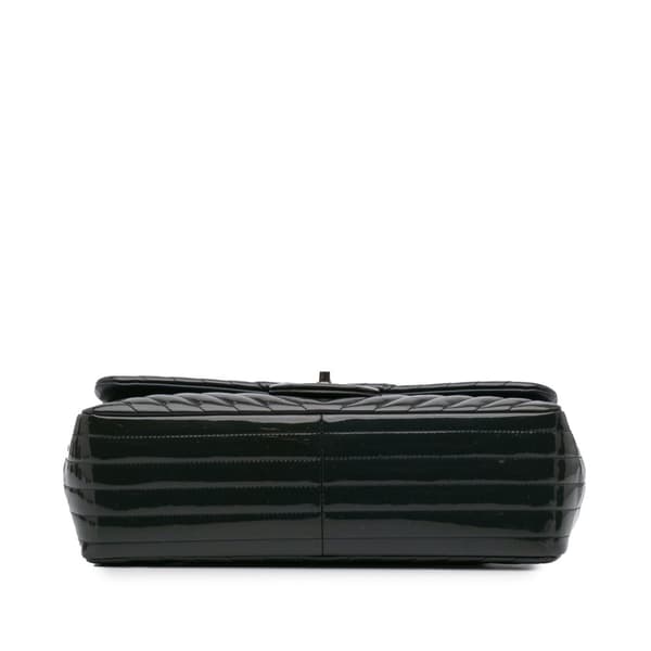 Pre-owned Chanel Jumbo Classic Chevron Patent Double Flap Blue