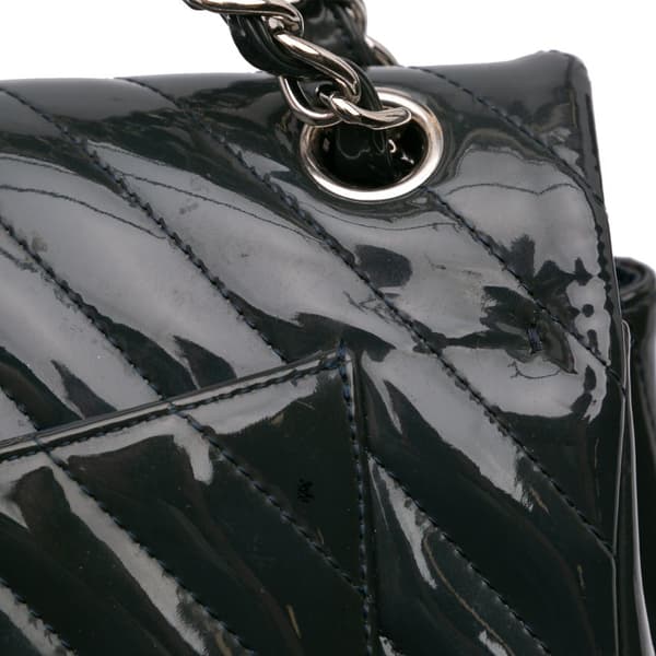 Pre-owned Chanel Jumbo Classic Chevron Patent Double Flap Blue
