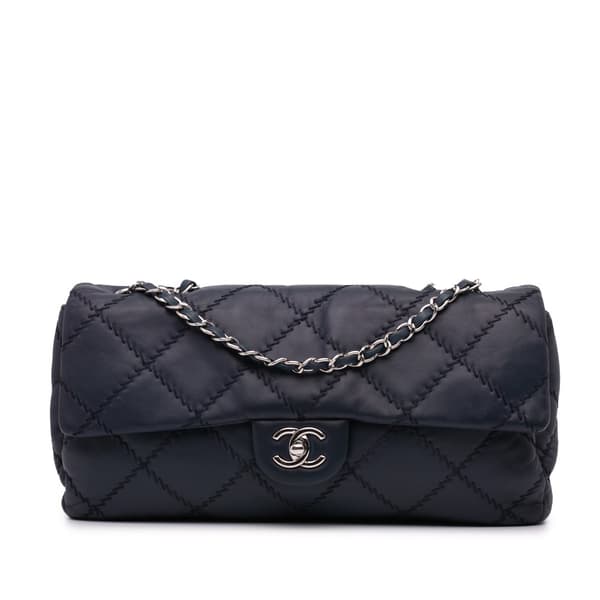 Pre-owned Chanel Large Quilted Lambskin Ultimate Stitch Flap Blue
