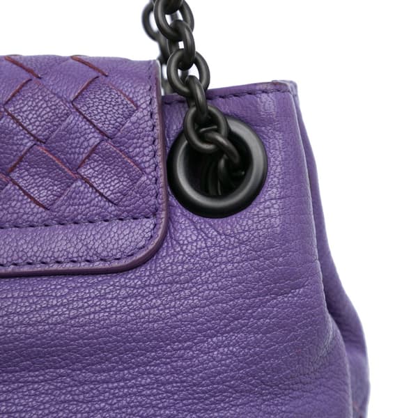 Pre-owned Bottega Veneta Small Madras Goatskin Intrecciato Shoulder Bag Purple