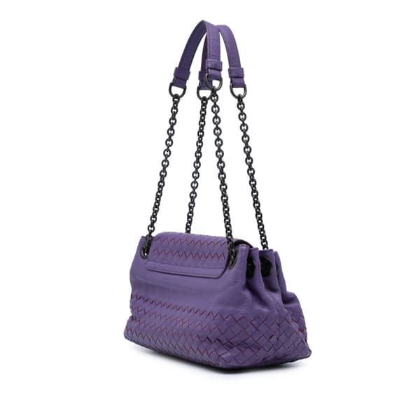 Pre-owned Bottega Veneta Small Madras Goatskin Intrecciato Shoulder Bag Purple