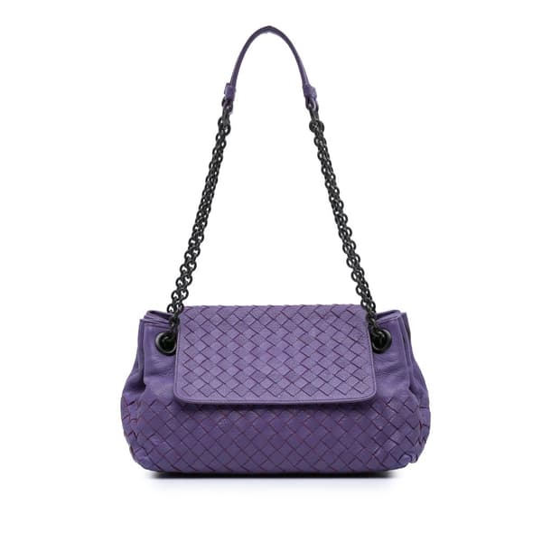 Pre-owned Bottega Veneta Small Madras Goatskin Intrecciato Shoulder Bag Purple