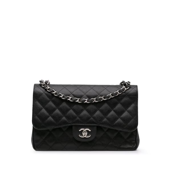 Pre-owned Chanel Jumbo Classic Caviar Double Flap Black
