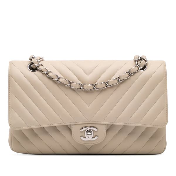 Pre-owned Chanel Medium Classic Chevron Lambskin Double Flap Brown