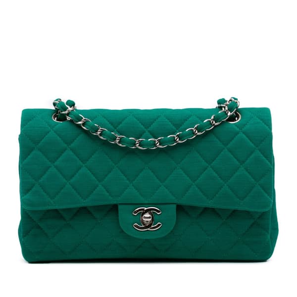 Pre-owned Chanel Medium Classic Jersey Double Flap Green