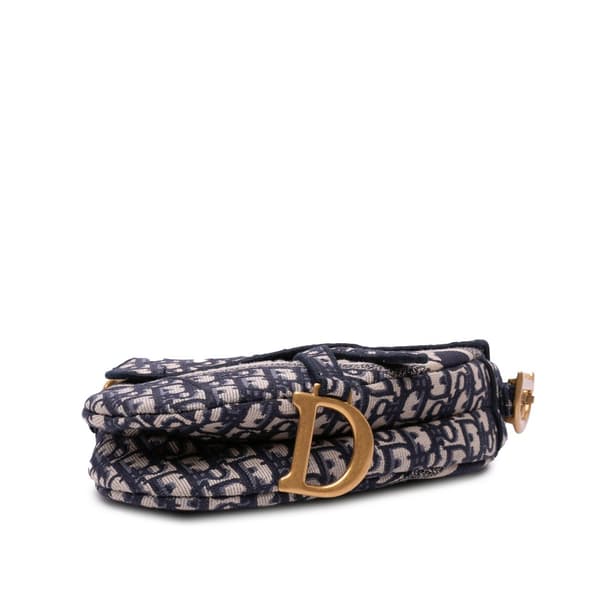 Pre-owned Dior Oblique Embroidered Canvas Saddle Bag Blue