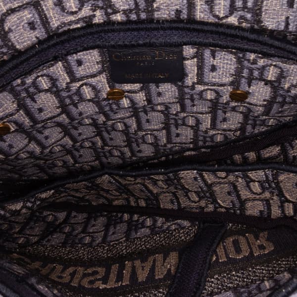 Pre-owned Dior Oblique Embroidered Canvas Saddle Bag Blue