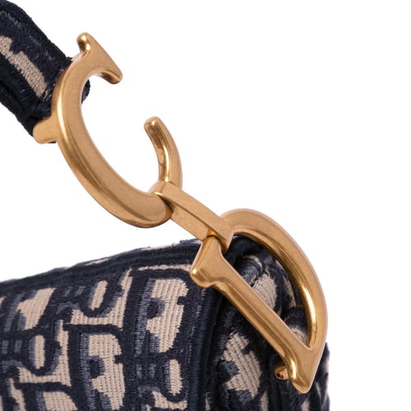 Pre-owned Dior Oblique Embroidered Canvas Saddle Bag Blue