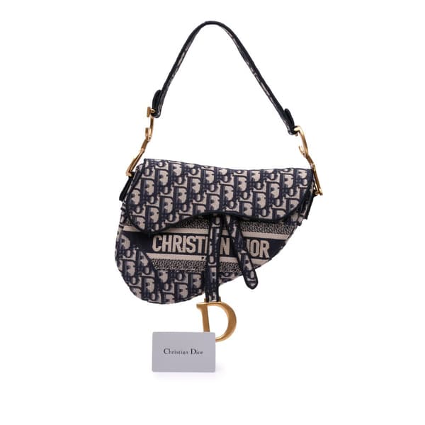 Pre-owned Dior Oblique Embroidered Canvas Saddle Bag Blue