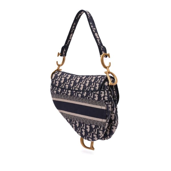 Pre-owned Dior Oblique Embroidered Canvas Saddle Bag Blue